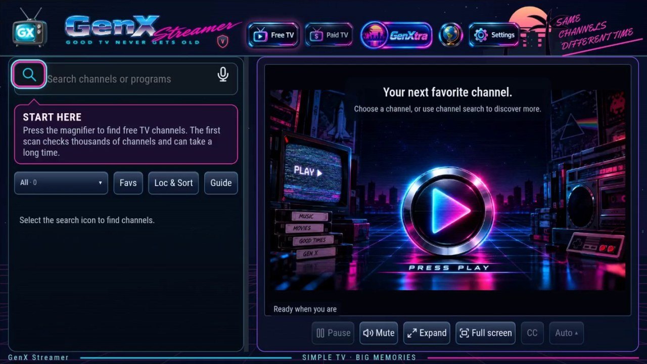 GenX Streamer on a Google TV: channel search and the player